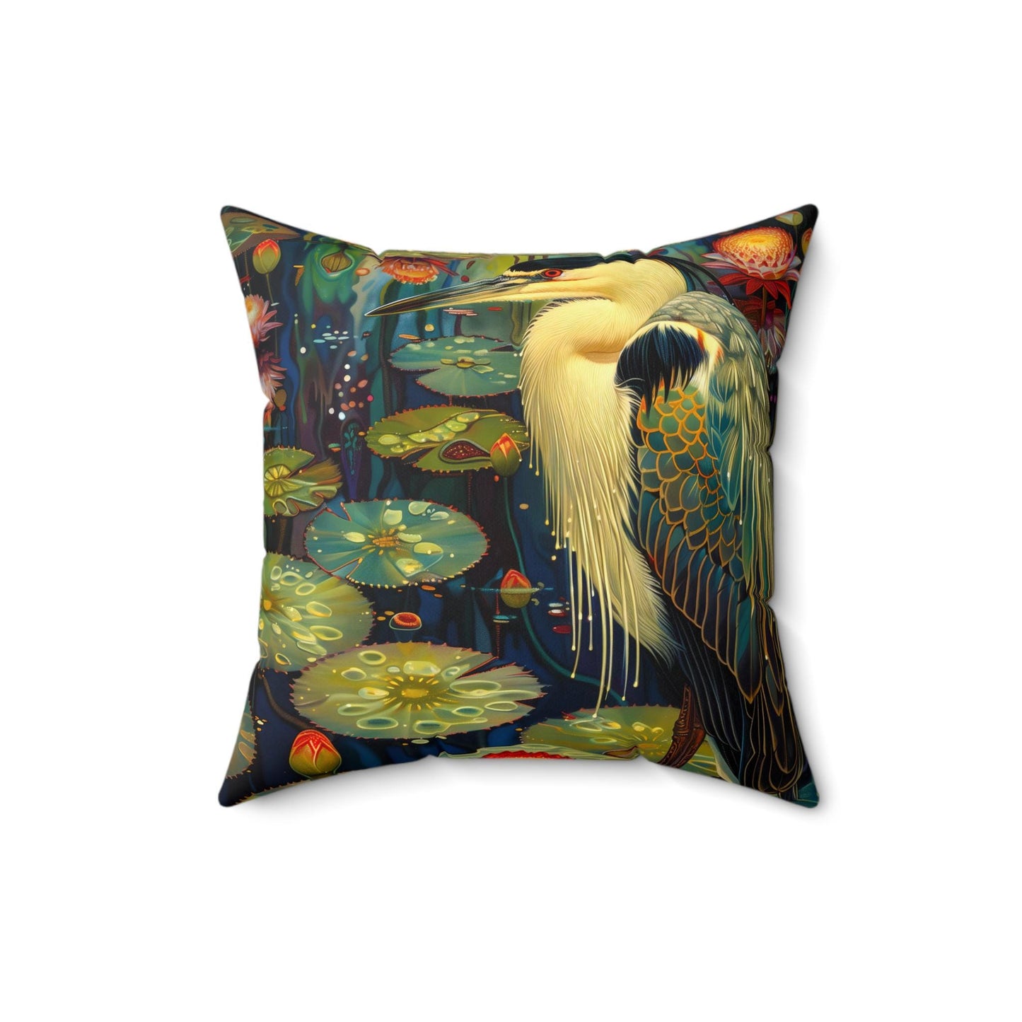 Spun Polyester Throw Pillow - Great Blue Heron Design - Nature Lover Home Decor, Bird Watcher Cushion, Wildlife Fan Gift, Vibrant Color