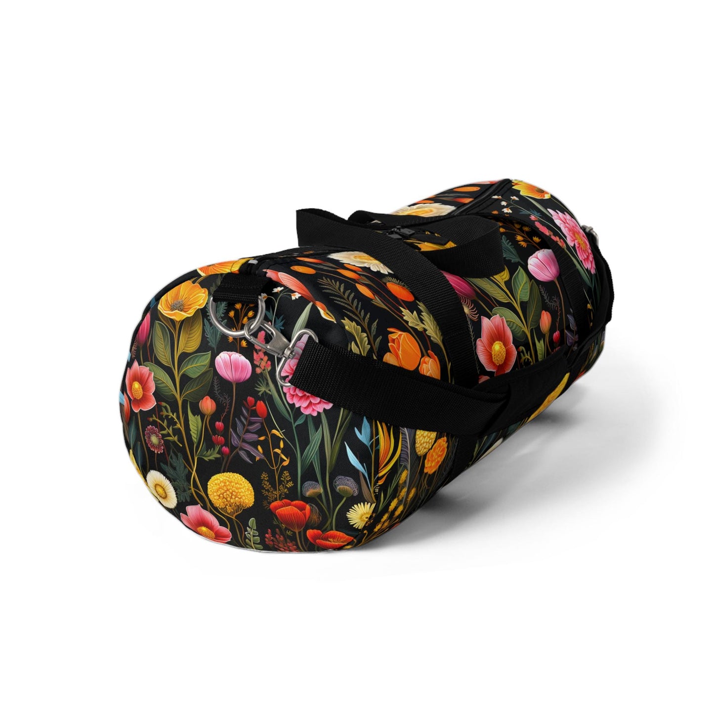 Vintage Wildflower Botanicals on Black Cottagecore Duffel Bag