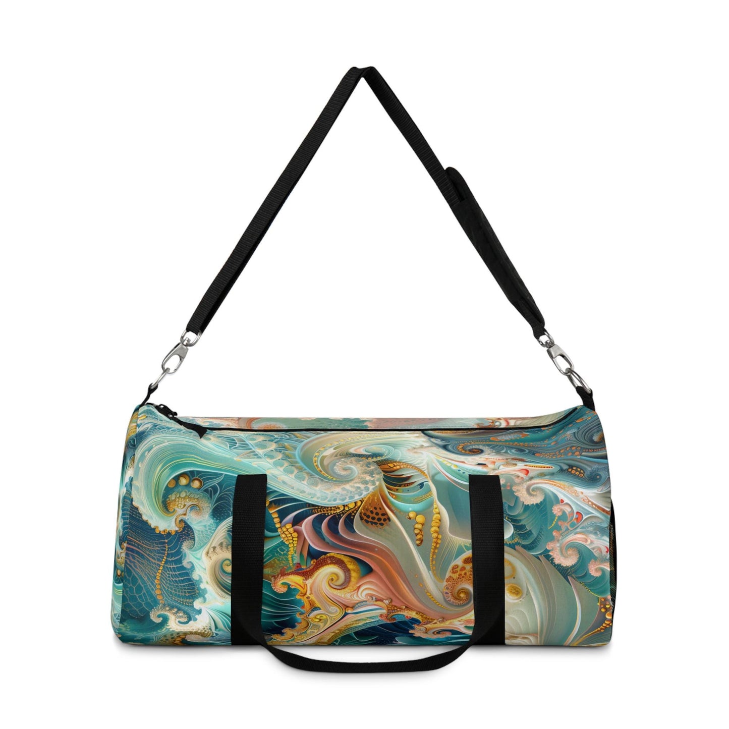 Fractal Duffel Bag, Teal Green and Vibrant Colors, Gym Bag, Travel Bag, Weekend Bag, Overnight Bag