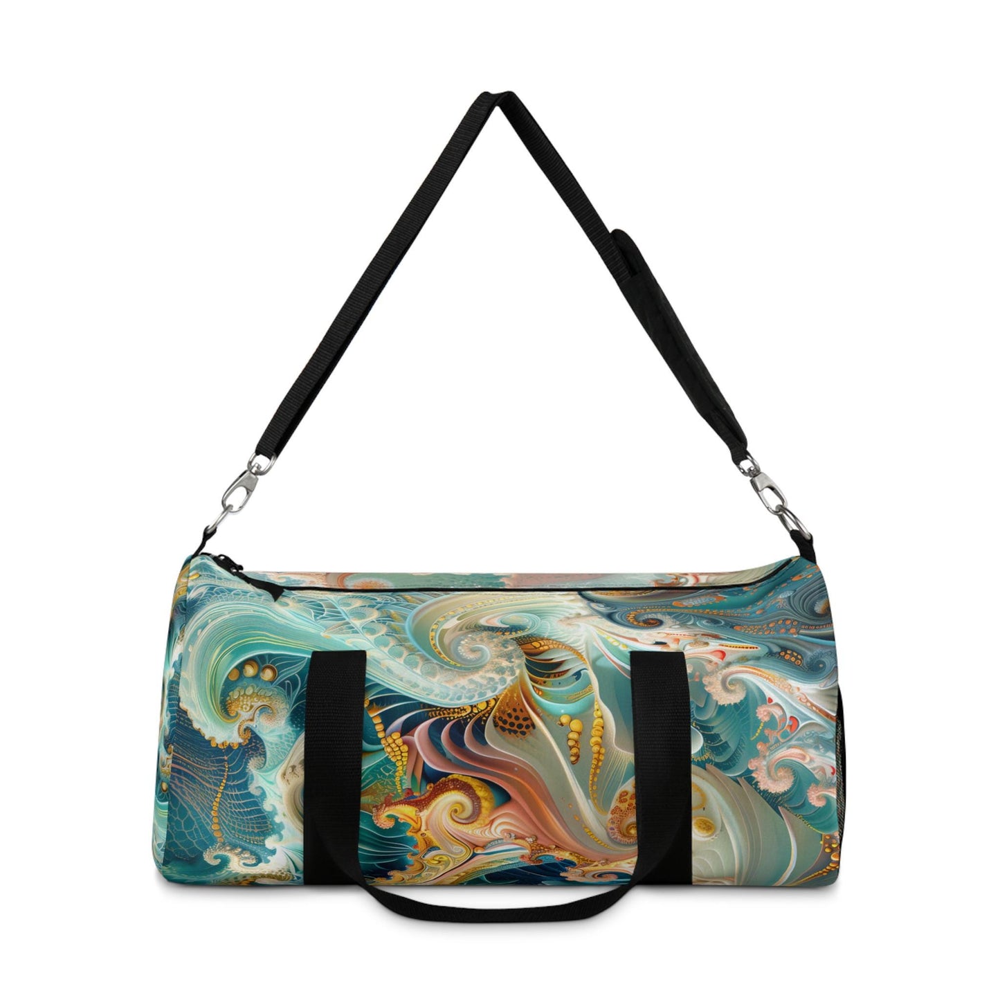 Fractal Duffel Bag, Teal Green and Vibrant Colors, Gym Bag, Travel Bag, Weekend Bag, Overnight Bag