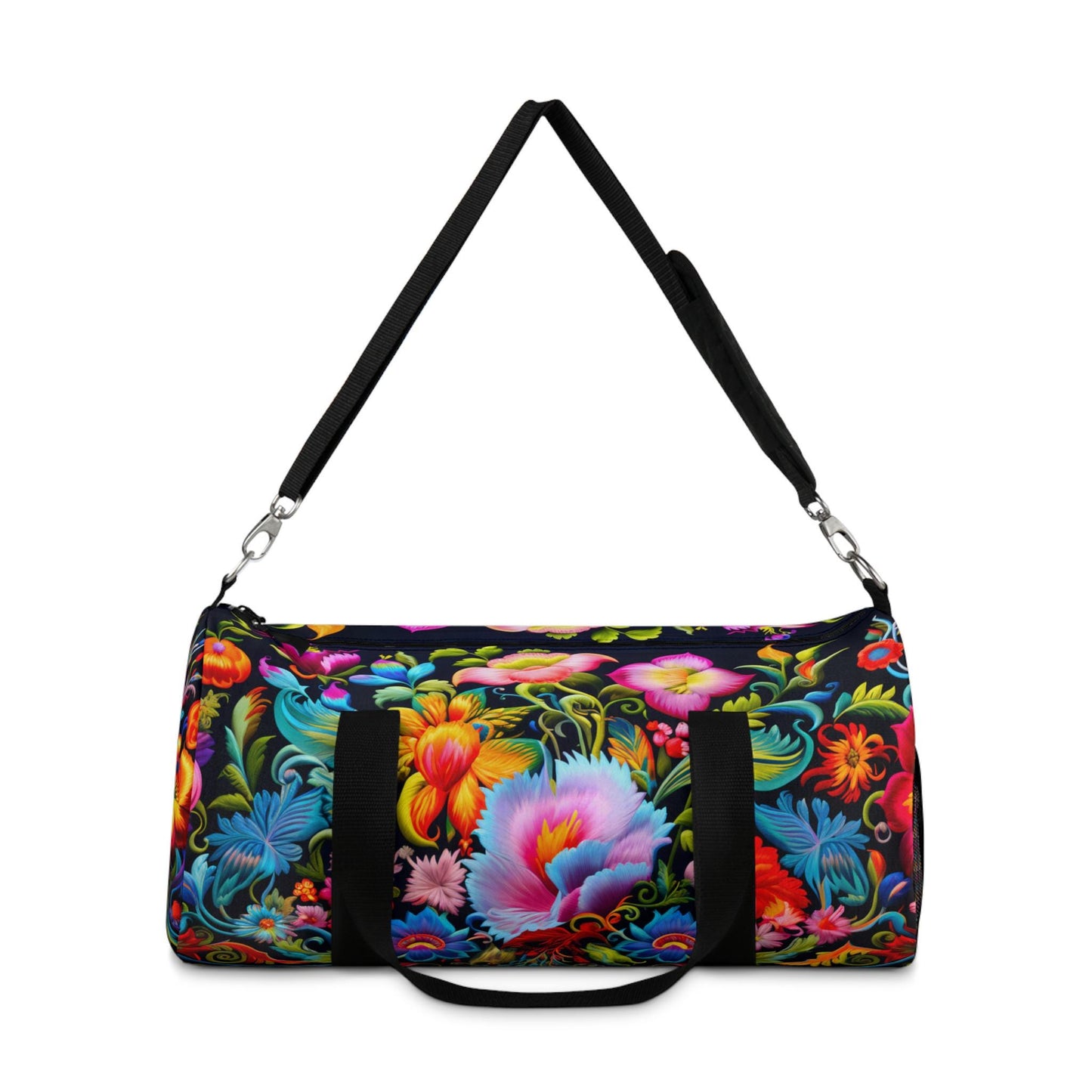 Vyshyvanka style Duffel Bag - Ukrainian Floral Design, Embroidered-look, Travel Gym Weekend, Gift for Her, Ethnic Folk Art Tote,