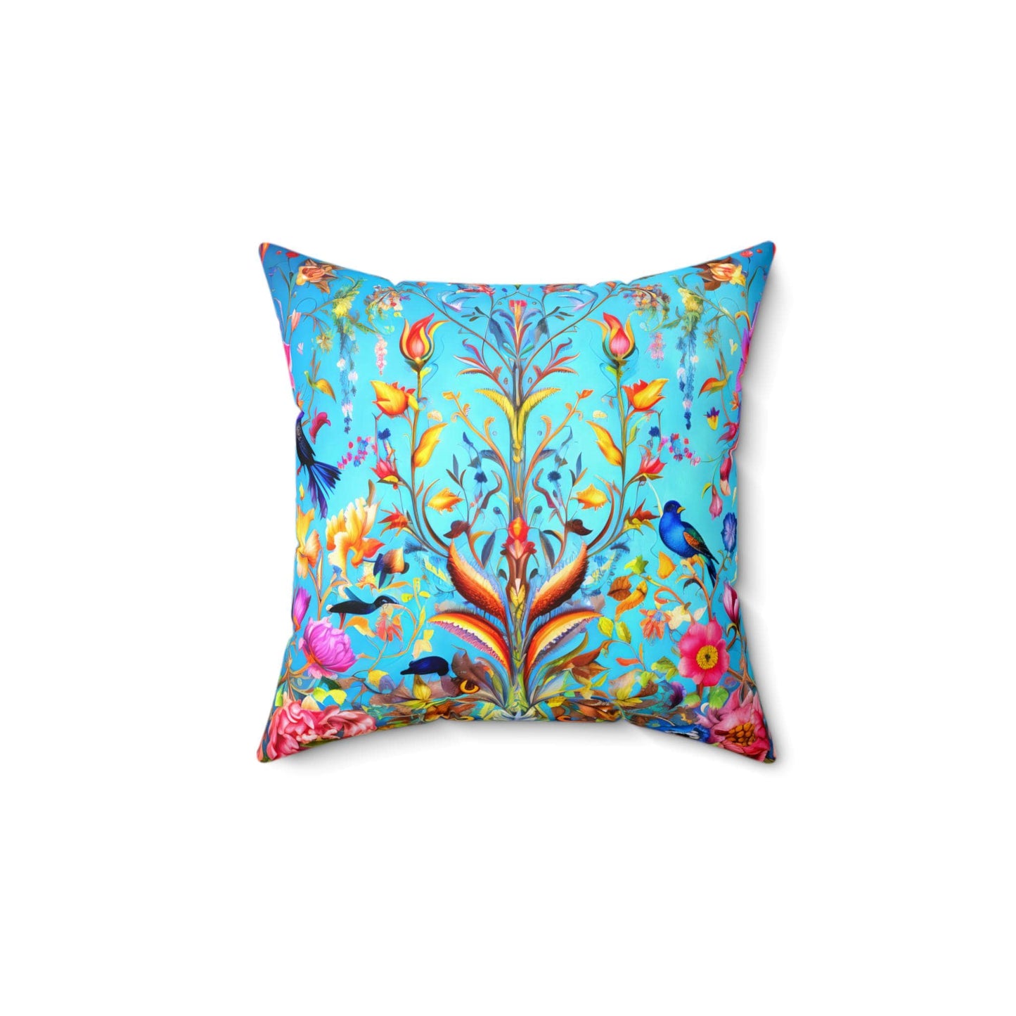 Ornate Geometric Blue Mughal Dynasty Spun Polyester Square Pillow, Decorative Cushion, Detailed Pattern Pillowcase, Throw Pillow Cover, Home
