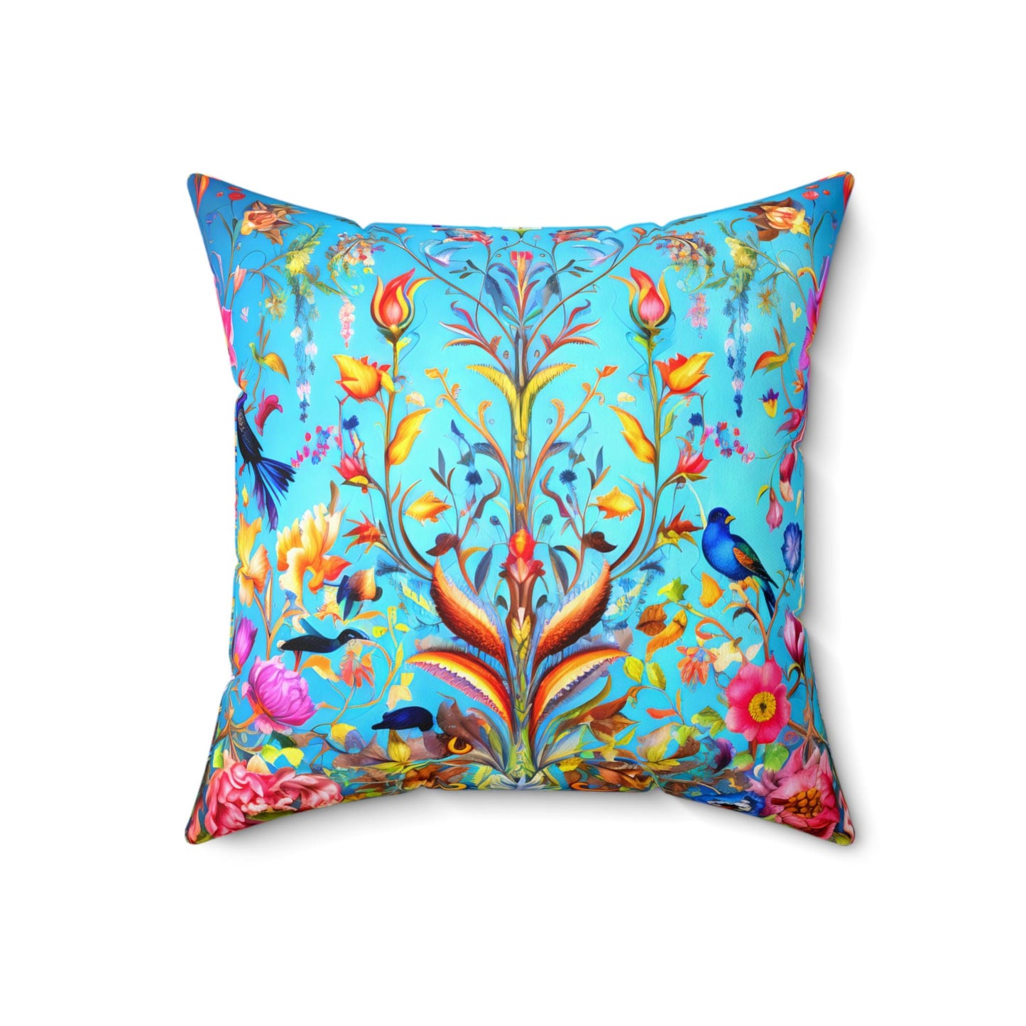 Ornate Geometric Blue Mughal Dynasty Spun Polyester Square Pillow, Decorative Cushion, Detailed Pattern Pillowcase, Throw Pillow Cover, Home