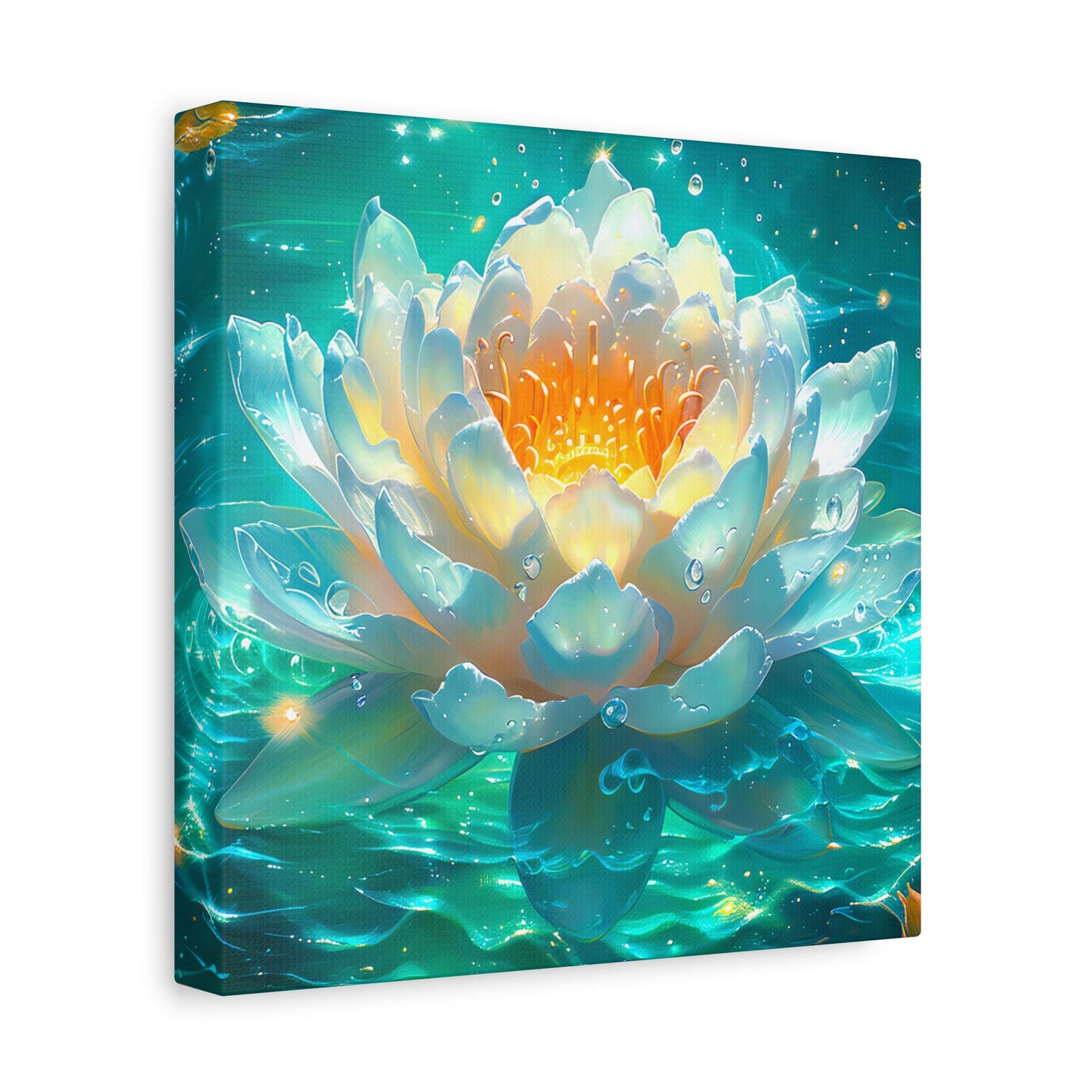 Canvas Art, Lotus Blossom Painting- Turquoise Waters, Wall Decor, Home Art, Floral Artwork, Botanical Print