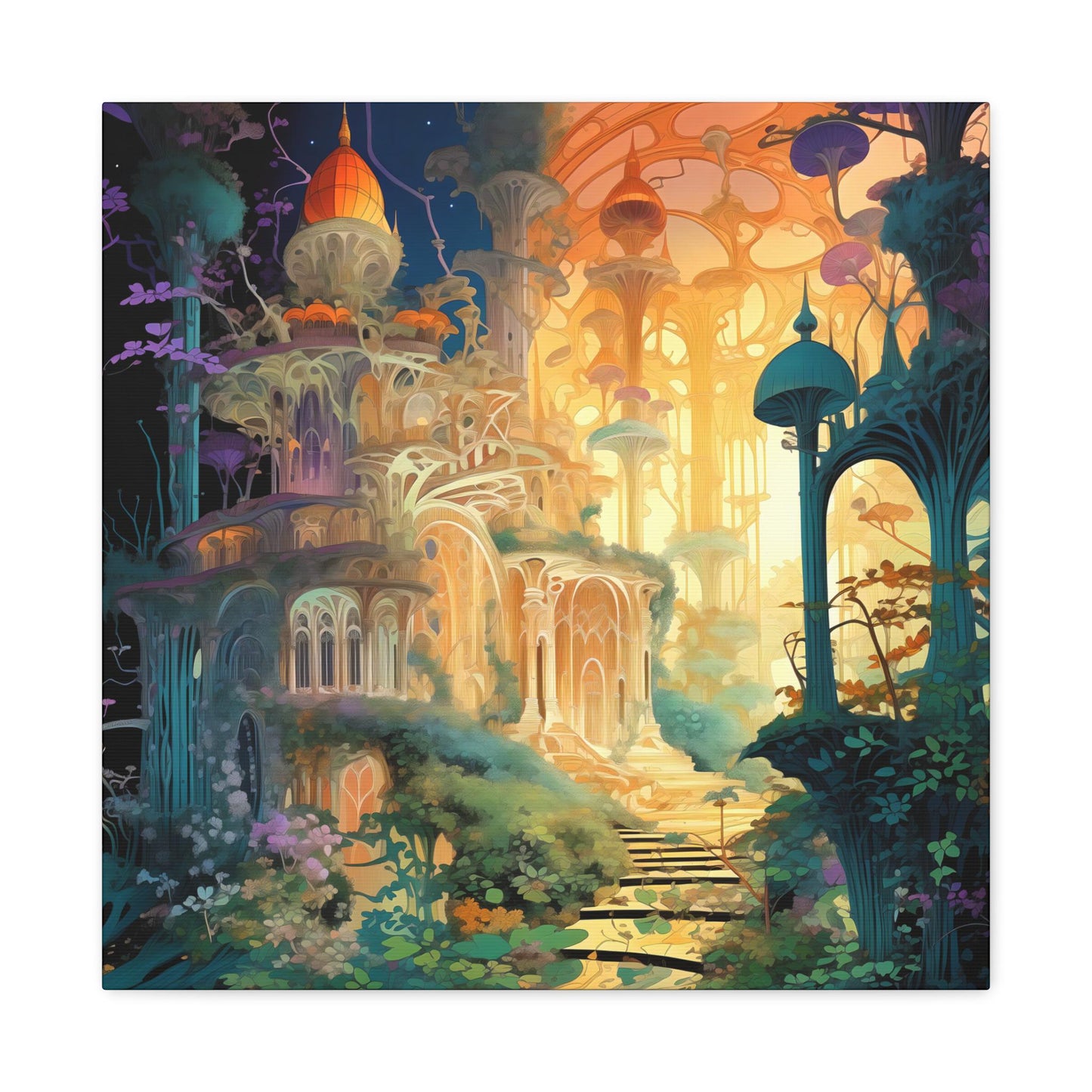 Canvas Print, Whimsical Castle Portal Fantasy Art Wall Decor, Matte Stretched Artwork, Pretty & Curious Design, Magical Home Decoration,
