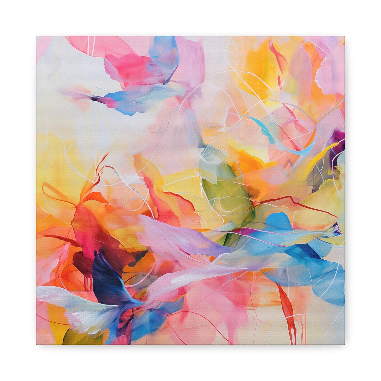 Canvas Wall Art, Abstract Painting, Bright Pastel Brush Strokes, Birds in Flight, Cheery Home Decor, Matte Print, Stretched Artwork,