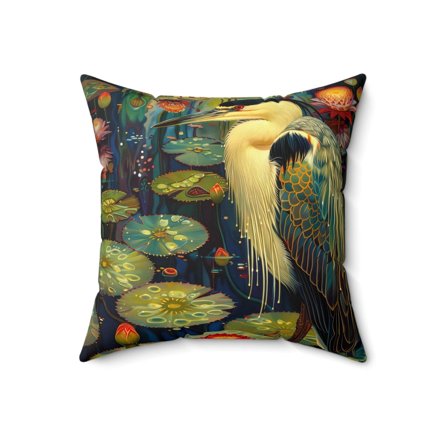 Spun Polyester Throw Pillow - Great Blue Heron Design - Nature Lover Home Decor, Bird Watcher Cushion, Wildlife Fan Gift, Vibrant Color