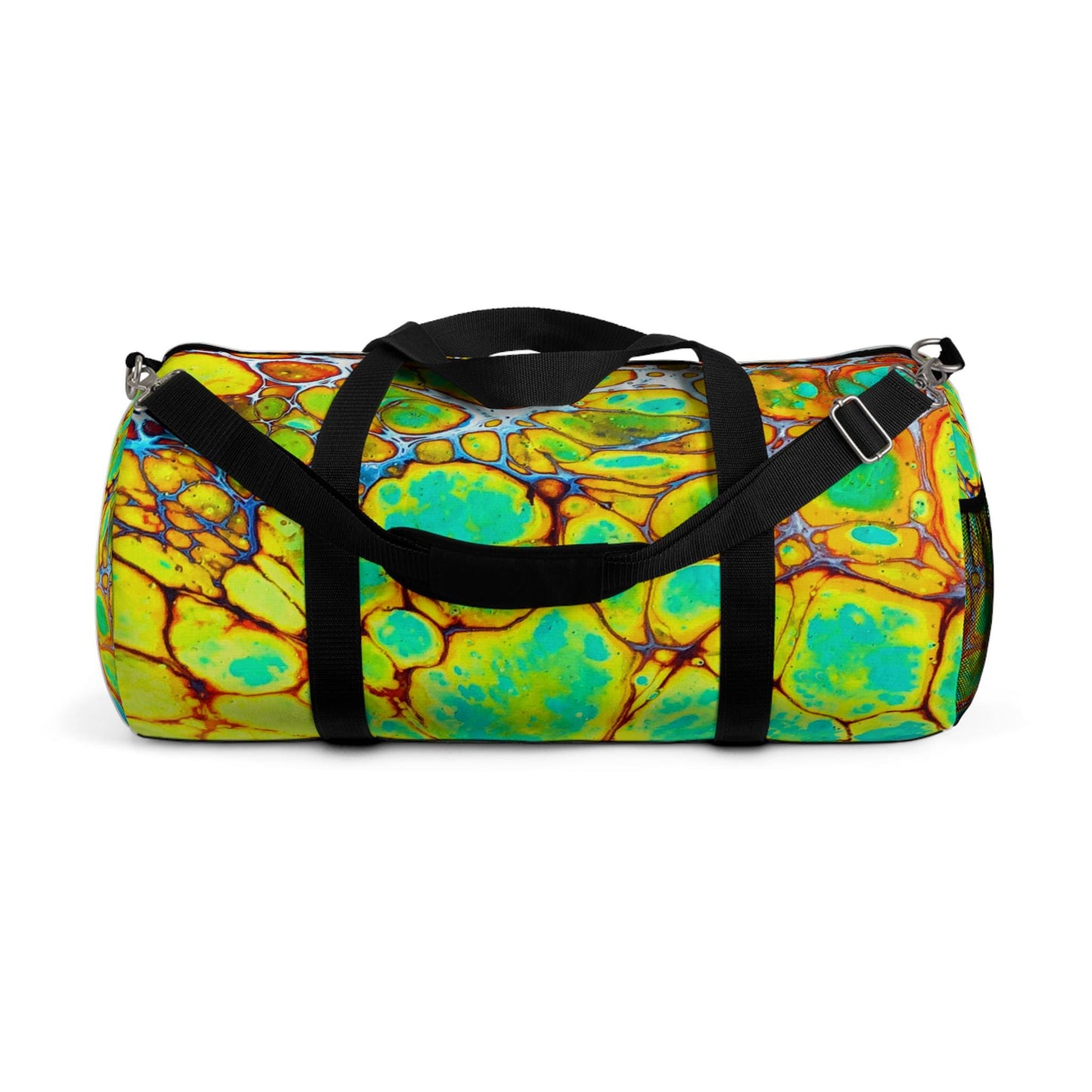 Neon Green Duffel Bag, Acrylic Pouring Design, Travel Bag, Gym Bag, Weekend Bag, Colorful Tote, Overnight Bag