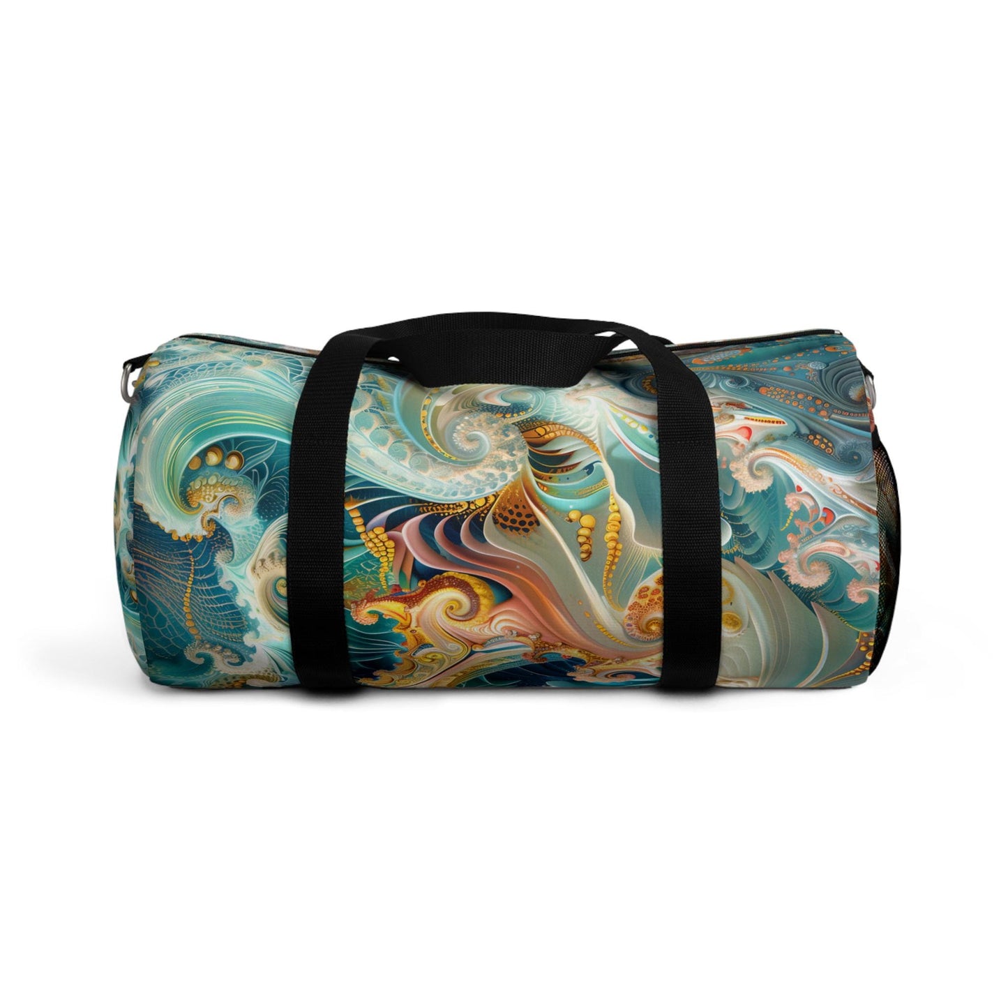 Fractal Duffel Bag, Teal Green and Vibrant Colors, Gym Bag, Travel Bag, Weekend Bag, Overnight Bag