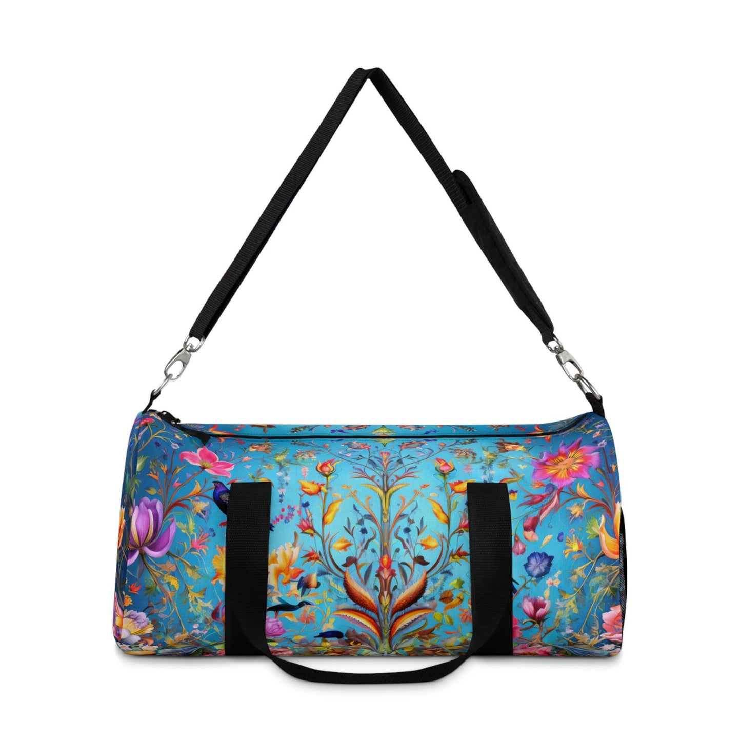 Mughal Ornate Art Duffel Bag, Geometric Design, Blue Background, Travel Tote, Weekender Bag, Gym Bag, Fashion Handbag, Overnight Bag