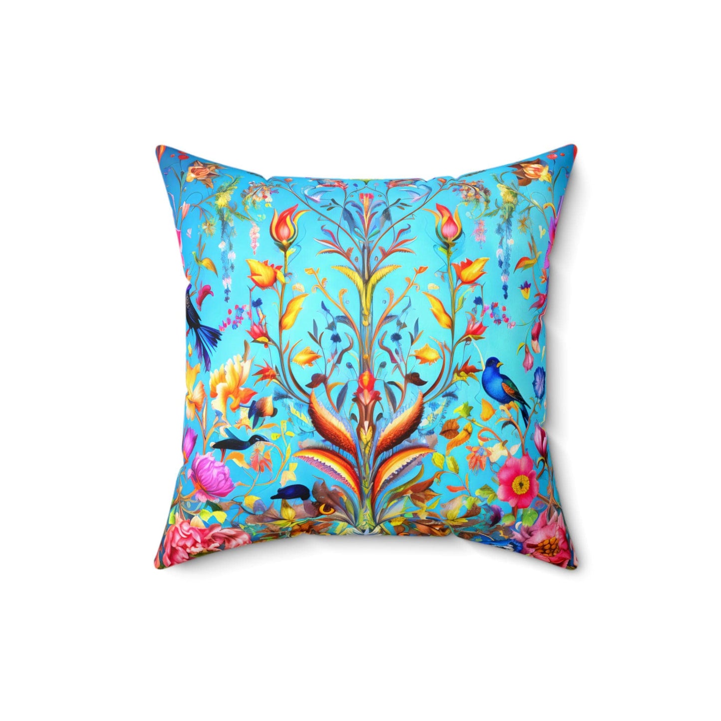 Ornate Geometric Blue Mughal Dynasty Spun Polyester Square Pillow, Decorative Cushion, Detailed Pattern Pillowcase, Throw Pillow Cover, Home