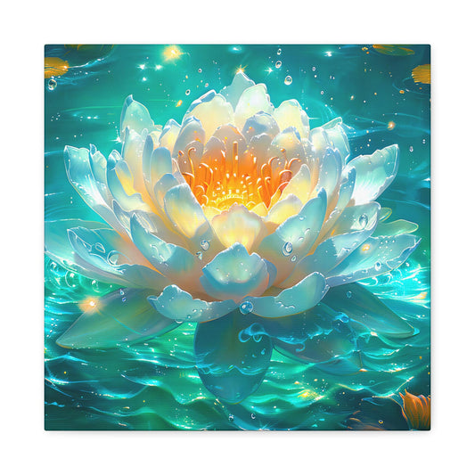 Canvas Art, Lotus Blossom Painting- Turquoise Waters, Wall Decor, Home Art, Floral Artwork, Botanical Print