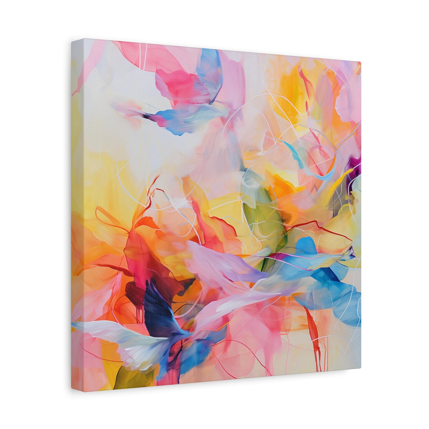 Canvas Wall Art, Abstract Painting, Bright Pastel Brush Strokes, Birds in Flight, Cheery Home Decor, Matte Print, Stretched Artwork,