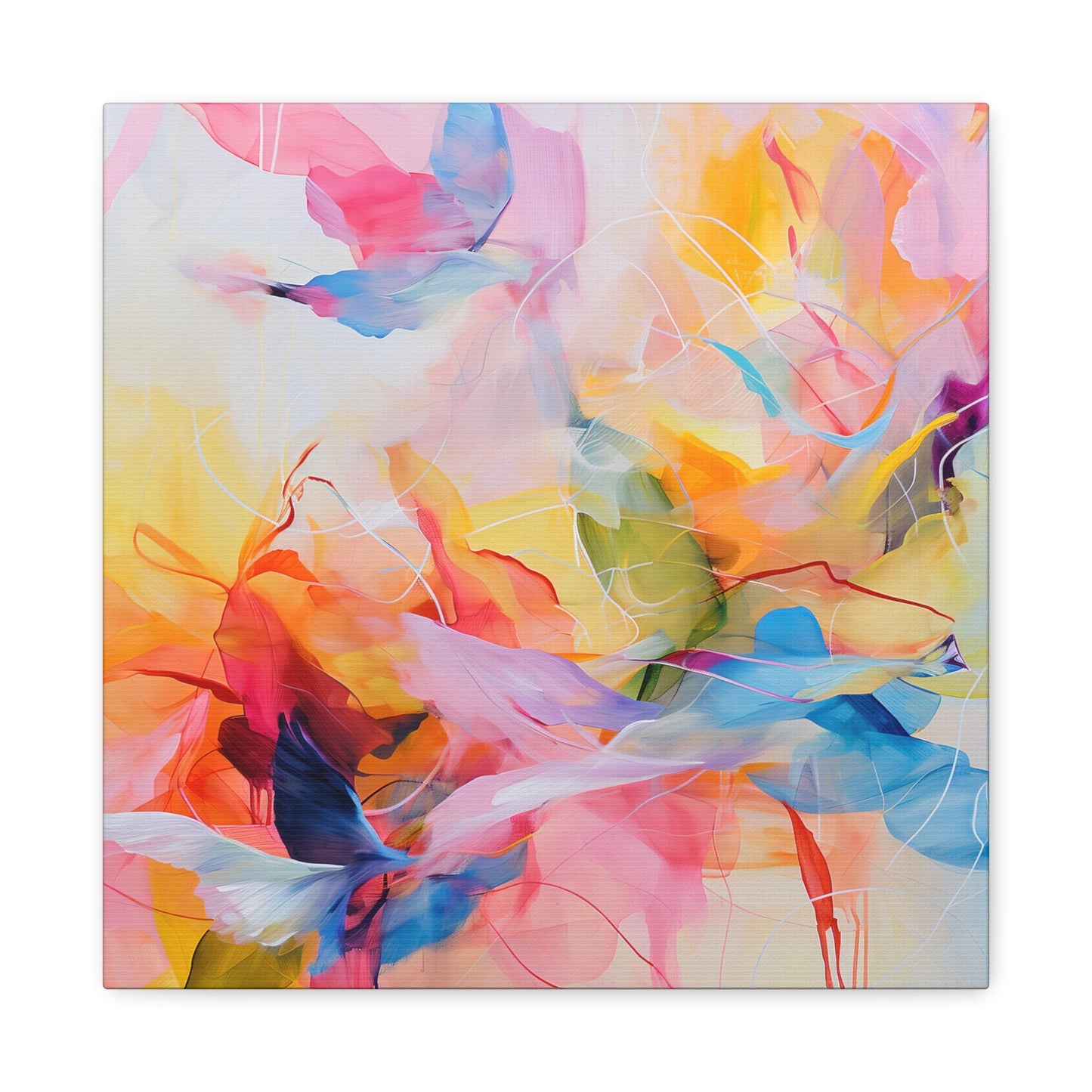 Canvas Wall Art, Abstract Painting, Bright Pastel Brush Strokes, Birds in Flight, Cheery Home Decor, Matte Print, Stretched Artwork,