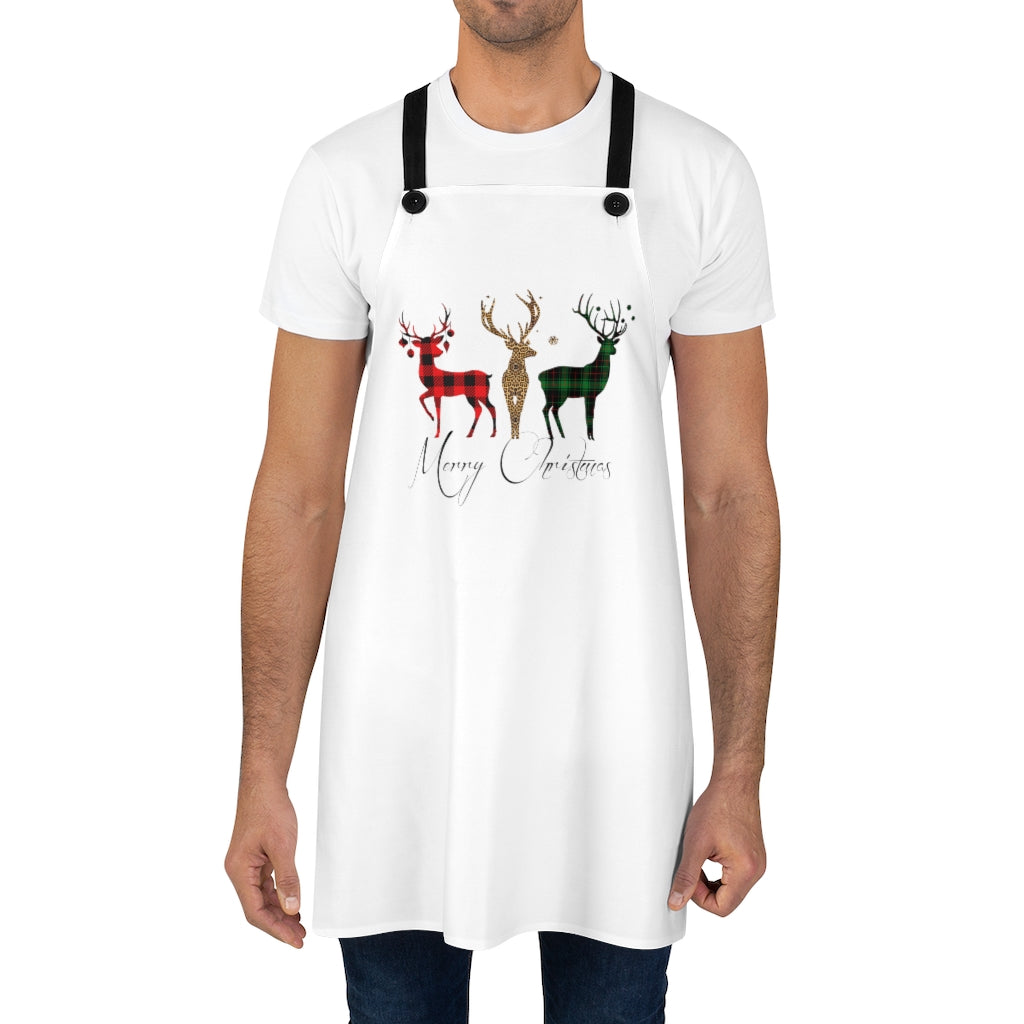 Merry Christmas Plaid Reindeer Apron