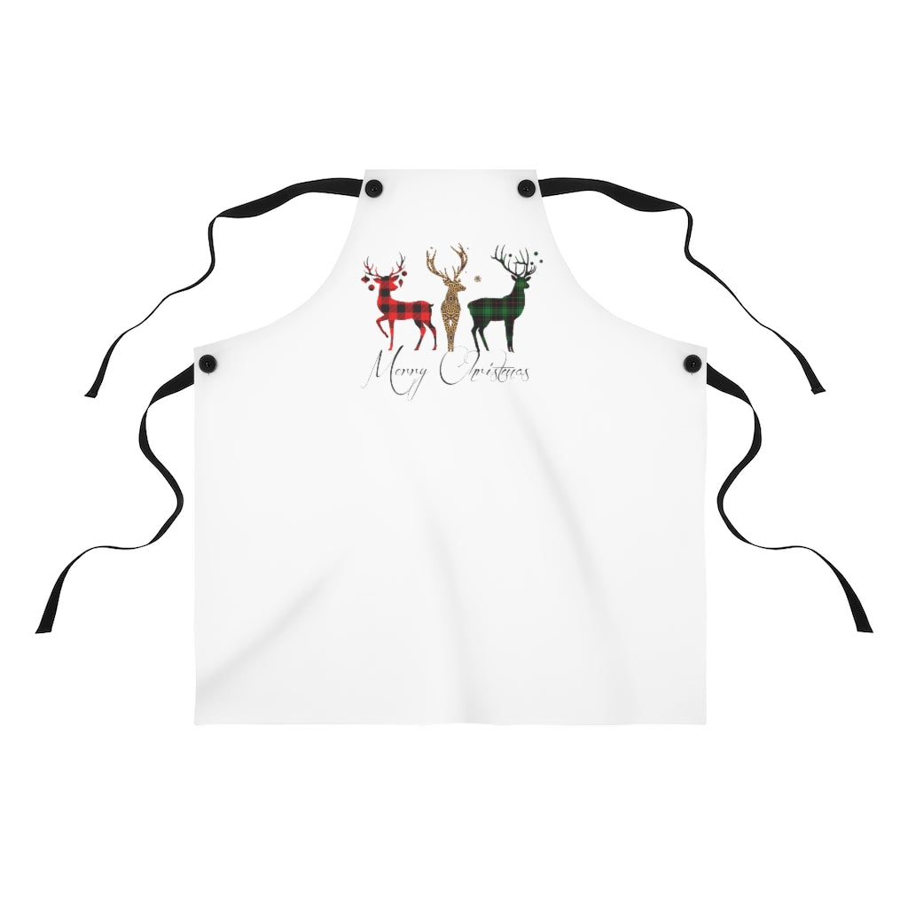 Merry Christmas Plaid Reindeer Apron