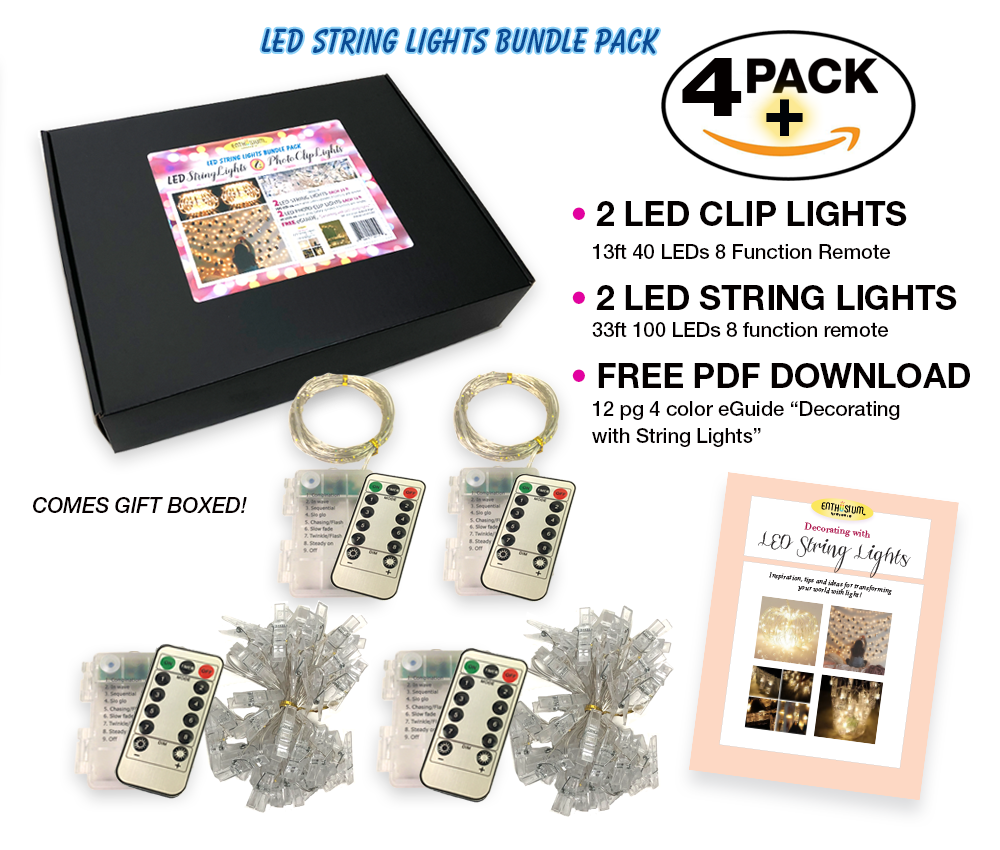 2 LED Photo Clip Lights & 2 LED String Lights warm white, 33ft