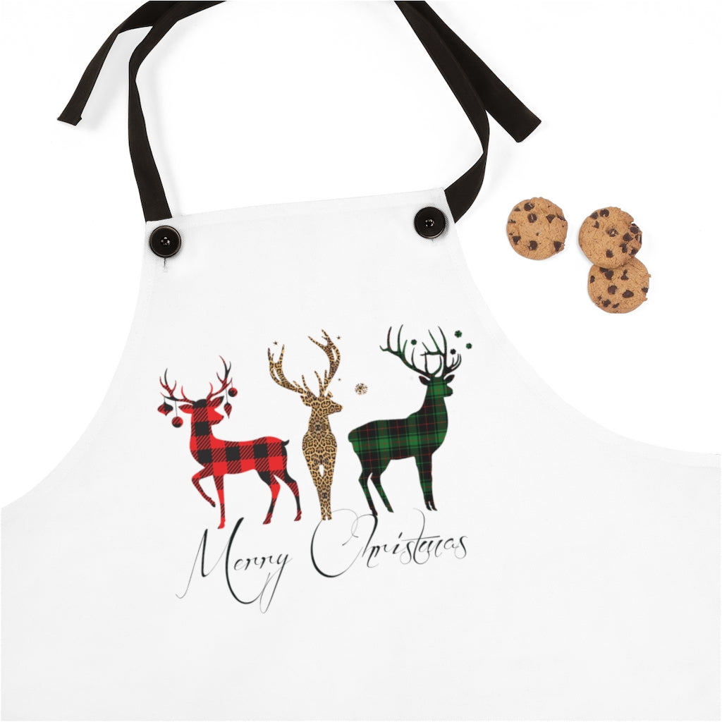 Merry Christmas Plaid Reindeer Apron