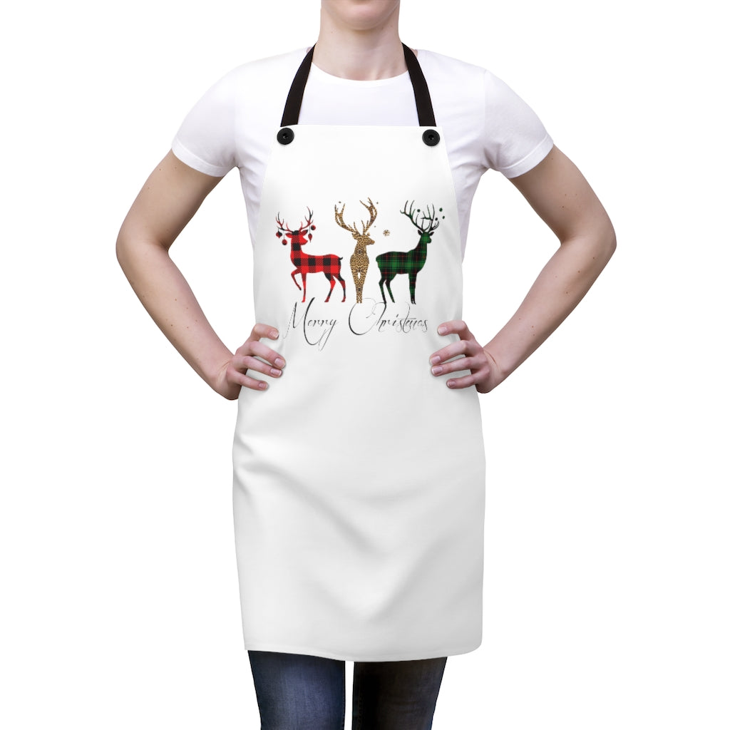 Merry Christmas Plaid Reindeer Apron