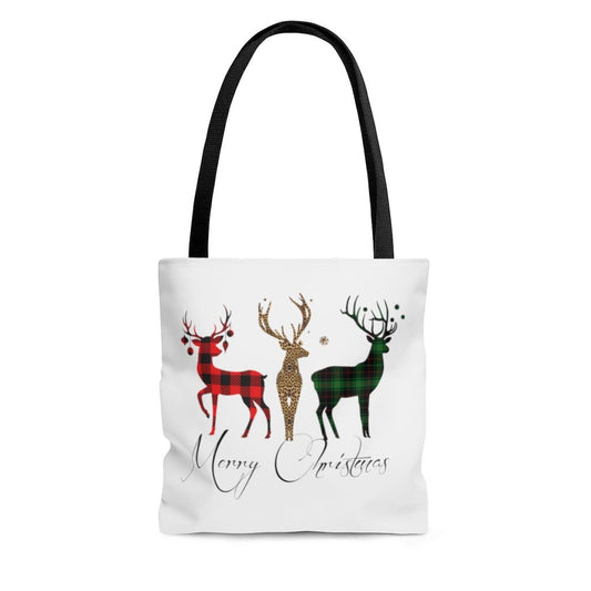 Merry Christmas Plaid Reindeer Tote Bag
