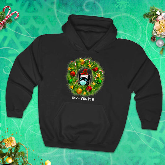 Funny Christmas Hoodie, "EW- PEOPLE" Hooded Sweatshirt- Dark Colors