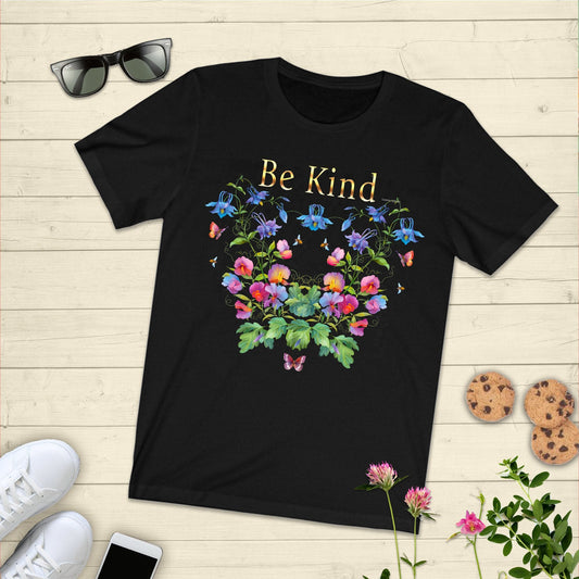 Unisex Jersey Tee, Be Kind, Kindness, Floral, Short Sleeve Tee