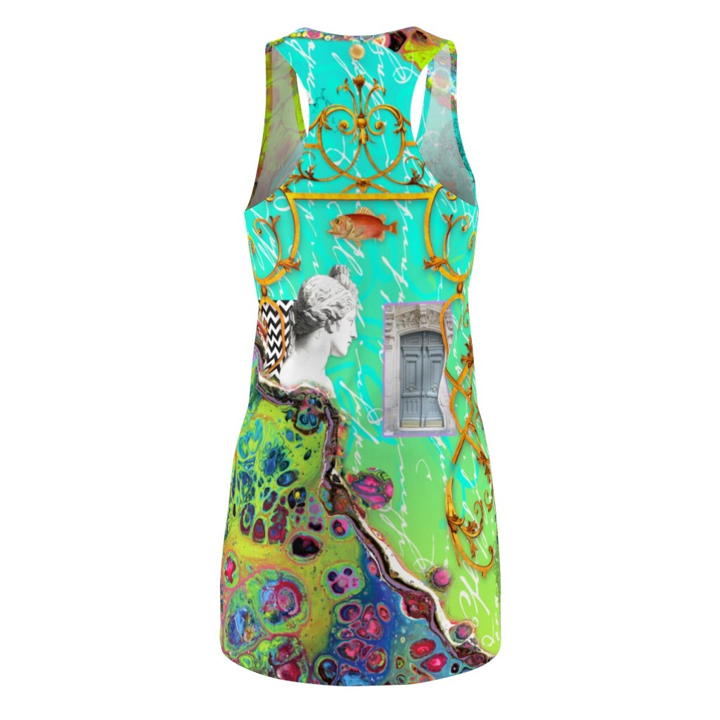 Women's Racerback Dress, Turquoise, Sundress, Photo Collage, Acrylic Pour