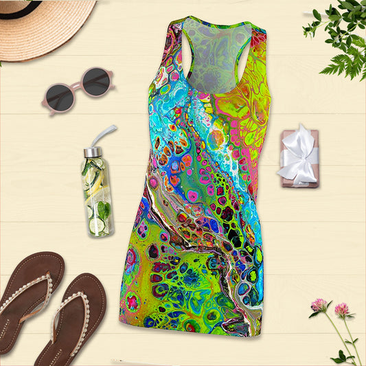 Women's Racerback Dress, Sundress, Blue Cosmos