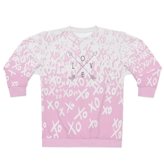 Pink Sweatshirt, Love Signs, XOXO, AOP Unisex Sweatshirt