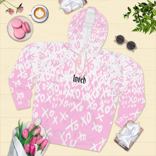 Valentine Shirt, Pink, Love Signs, Loved, AOP Unisex Pullover Hoodie