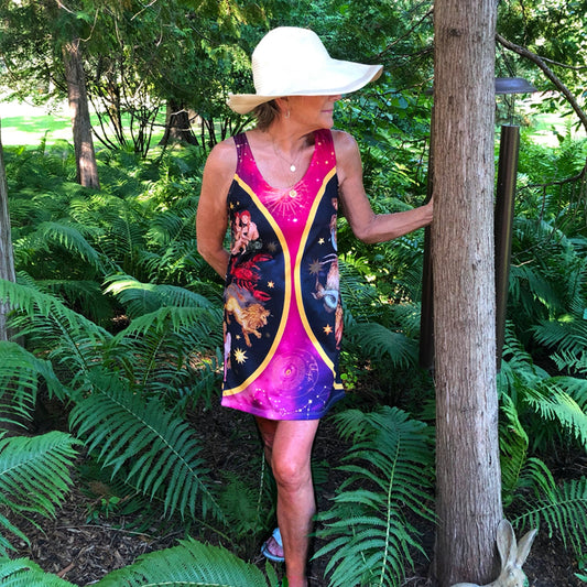 Women's Racerback Dress, Sundress, Zodiac, Double Wheel