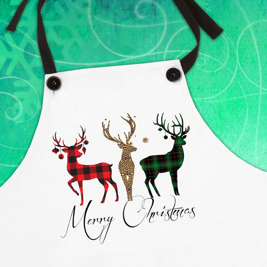 Merry Christmas Plaid Reindeer Apron