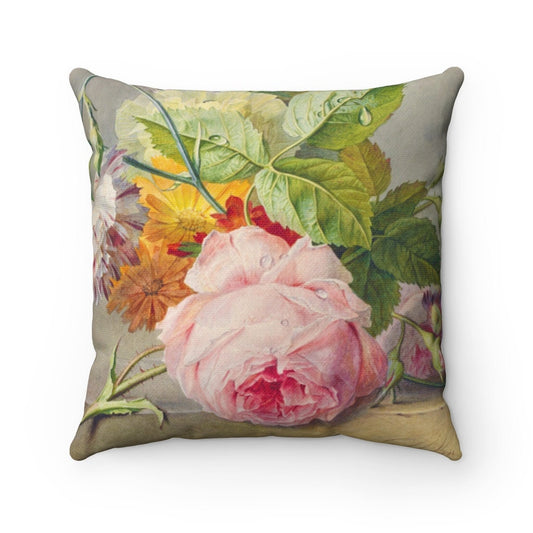 Cottagecore Throw Pillow, Grandmillenial, Pink Rose, Spun Polyester Square Pillow