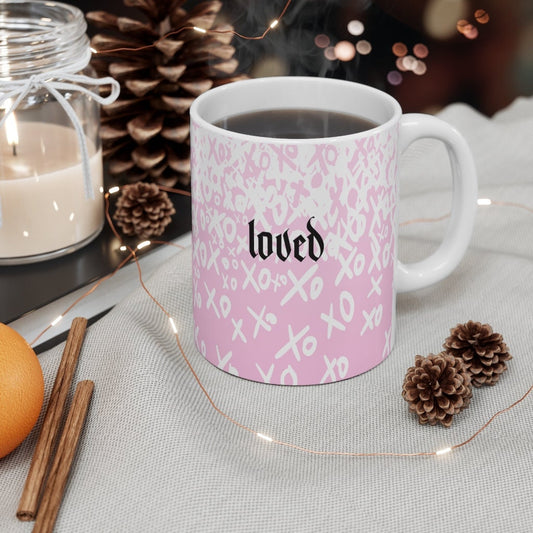 Pink Mug, Love Signs, Gift for couples, Loved, 11oz White Mug