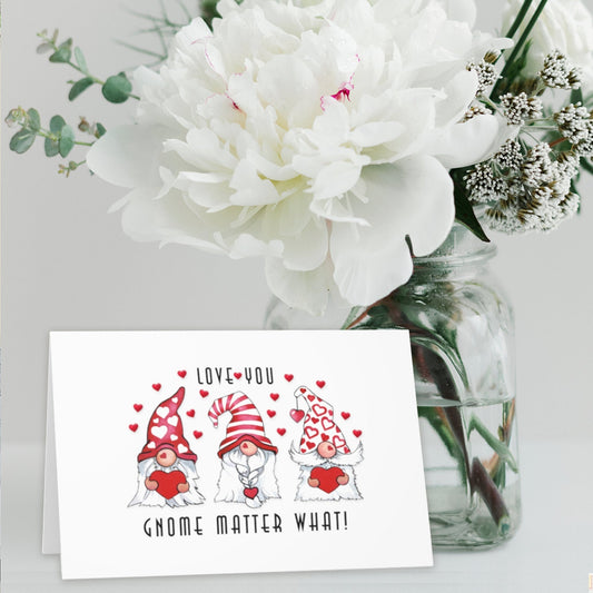 Valentine Cards, Gnomes, Love You Gnome Matter, Red, Greeting Cards (7 pcs)