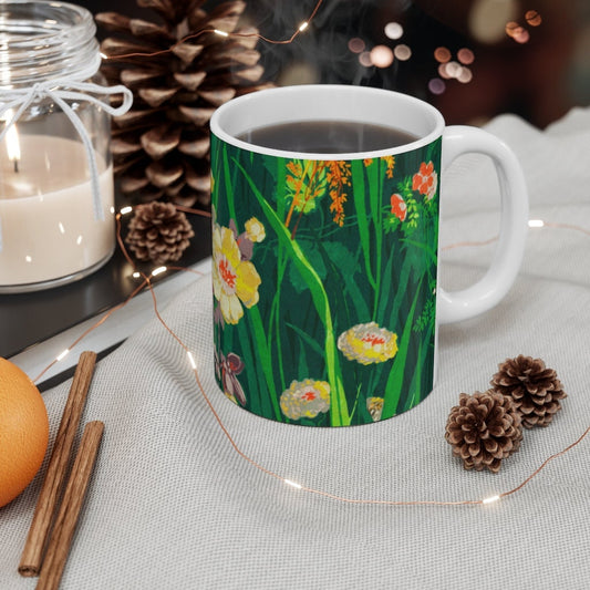 Cottagecore Mug, Green Floral, Boho, 11oz Mug