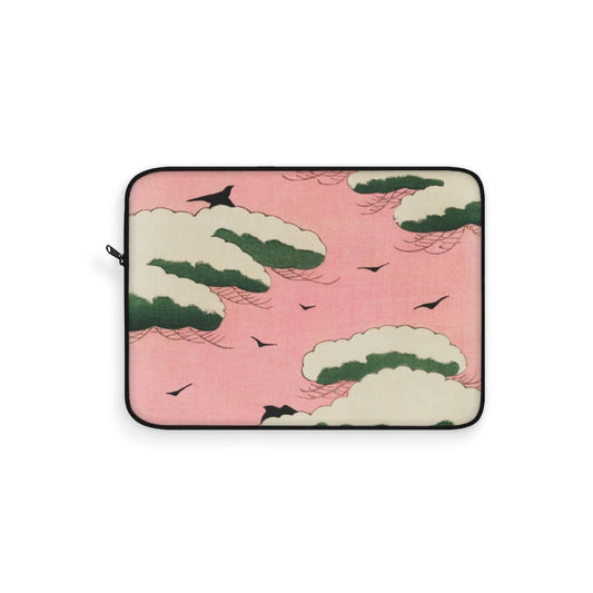 Laptop Case with Pink Woodcut, Cottagecore, Pink Laptop Sleeve