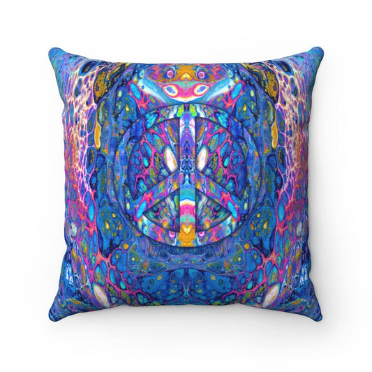 Cottagecore Throw Pillow, Peace Sign, Boho style, Spun Polyester Square Pillow