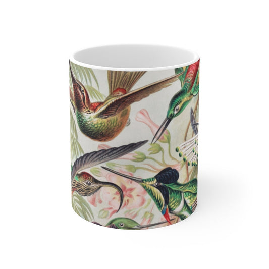 Cottagecore Mug, Vintage Botanicals, Hummingbirds, 11oz Mug