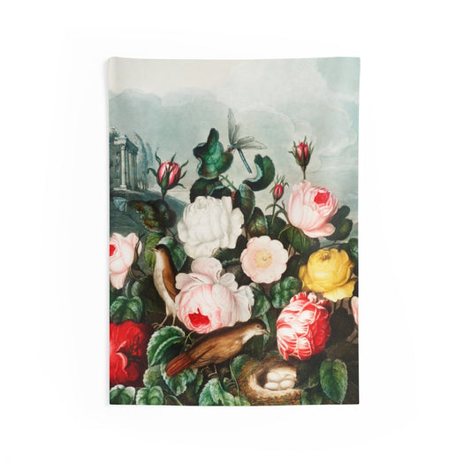 Cottagecore Tapestry, Roses, Vintage Botanical, Indoor Wall Tapestries