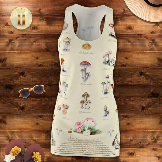 Women's Sundress, Mushroom Botanicals, Cottagecore, Boho, Racerback Dress