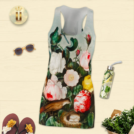Cottagecore Sundress, Roses, Botanical, Boho, Women's Racerback Dress