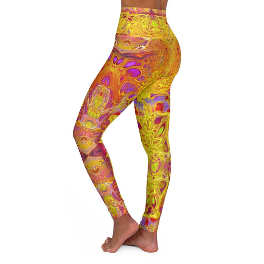 Yellow Cosmos, Boho, Cottagecore, Trippy, High Waisted Yoga Leggings