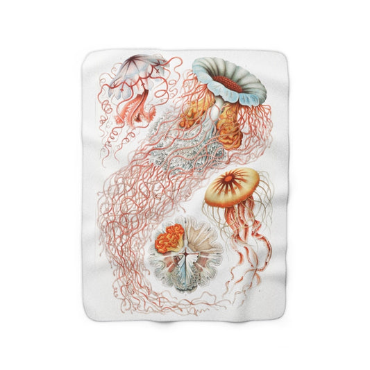 Cottagecore Blanket, Botanical Decor, Jellyfish, Sherpa Fleece Blanket