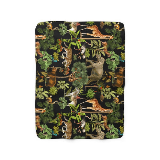 Cottagecore Blanket, Jungle Scene, Vintage, Boho, Sherpa Fleece Blanket