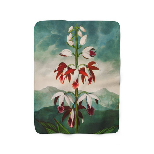 Cottagecore Blanket, Botanicals, Orchids, Boho Throw, Sherpa Fleece Blanket