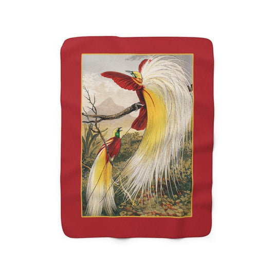 Cottagecore Blanket, Botanicals, Red Birds, Sherpa Fleece Blanket