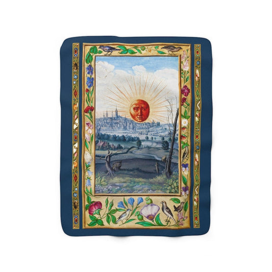 Cottagecore Blanket, Vintage Landscape, Boho, Mr. Sun, Sherpa Fleece Blanket