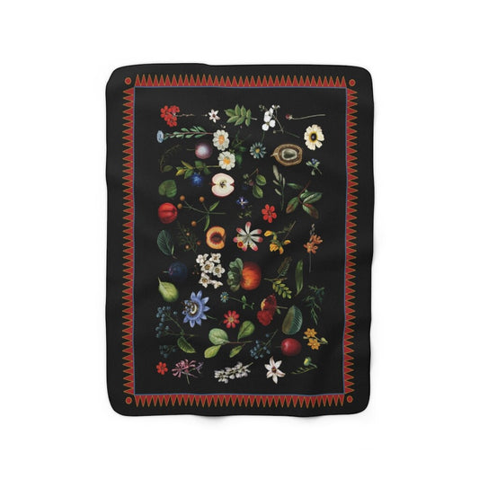 Noir Fruit & Floral Cottagecore Sherpa Fleece Blanket