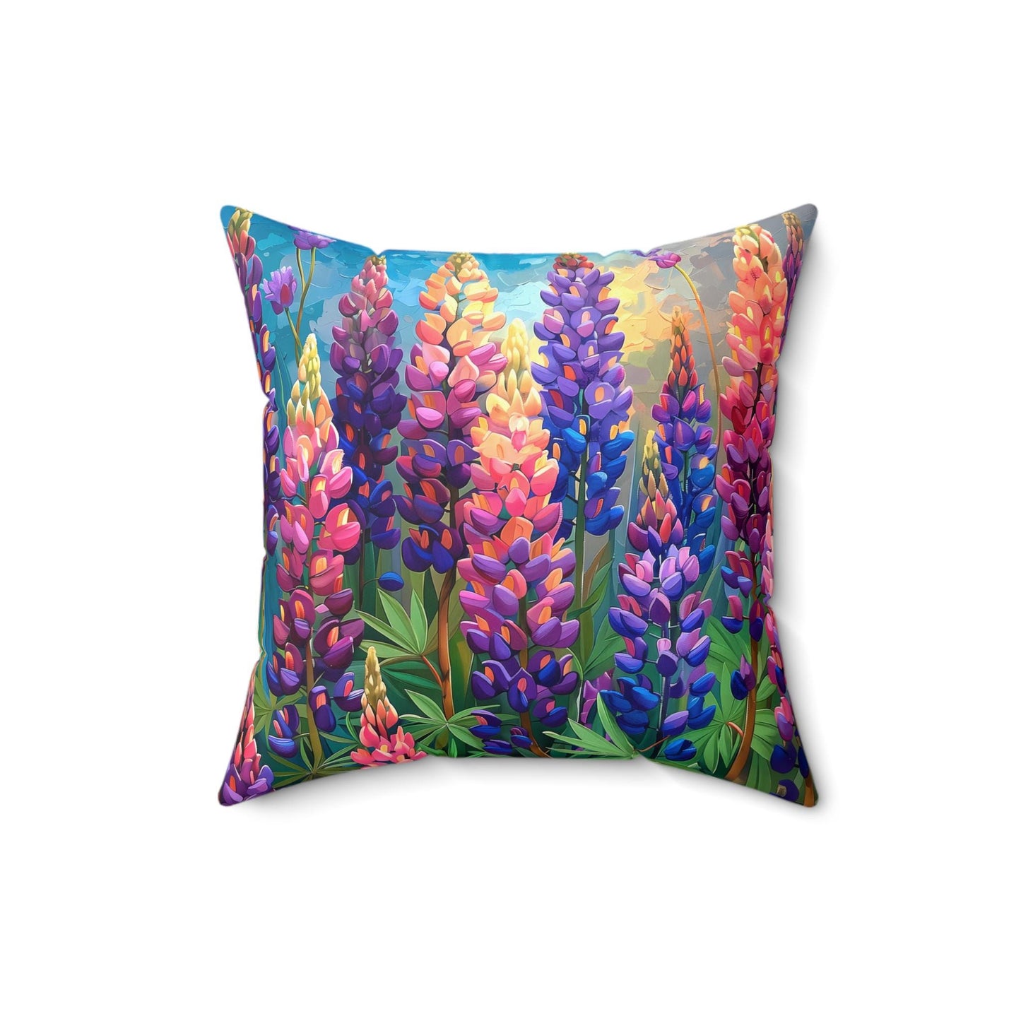 Floral Square Pillow, Lupine Blossom Artwork, Home Decor Accent, Sofa Throw Cushion, Gift for Nature Lovers, Mother's Day Present